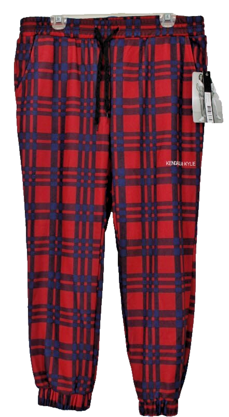 NWT Kendall & Kylie Lined Tartan  Red Blue Joggers 1X  See Measurements MSRP $78